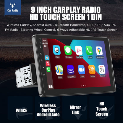 ESSGOO 9" Single 1 Din Car Stereo Radio Touch Screen Wireless Apple CarPlay & Android Auto MP5 Player Head Unit Bluetooth FM SWC