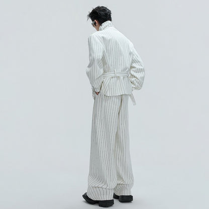 LUZHEN Fashion Stripe Printed Stand Neck Double Breasted Male Coat 2025 Autumn New Handsome Straight Casual Trousers Men JY4780