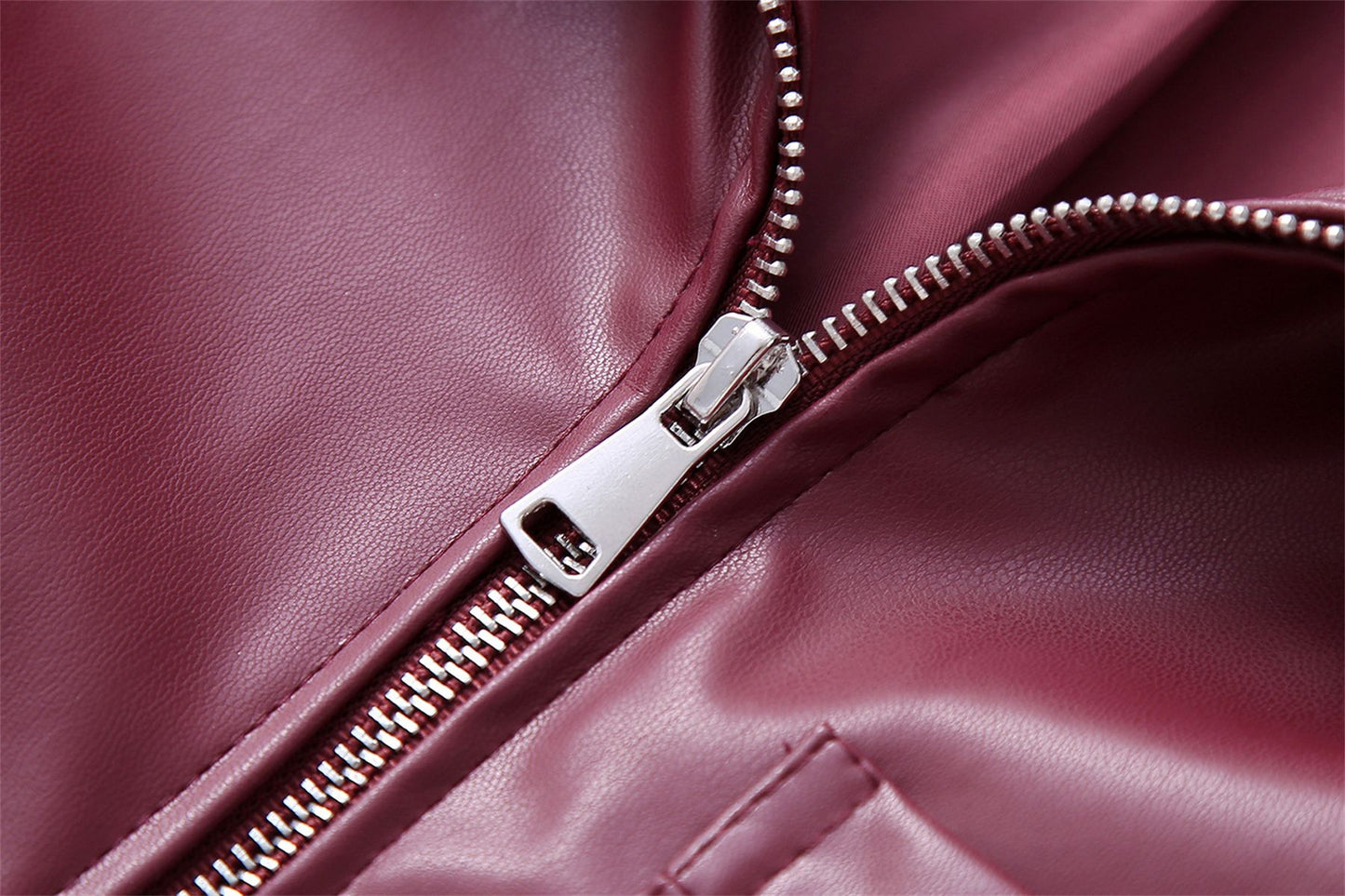 Jaqueta Feminina de Couro Sintético Vermelho Vinho Vintage, Casaco Moderno com Zíper e Lapela, Casacos de Outono Inverno, Blusas Curtas Femininas Estilo Streetwear