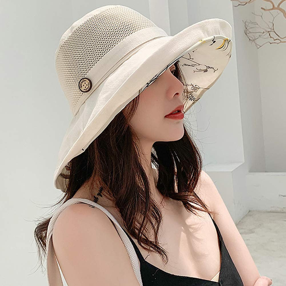 Women Mesh Sun Hats Summer Beach UV UPF Packable Wide Chin Strap, Sun Hats for Men & Women UV Protection, Sun Hat with Neck Flap