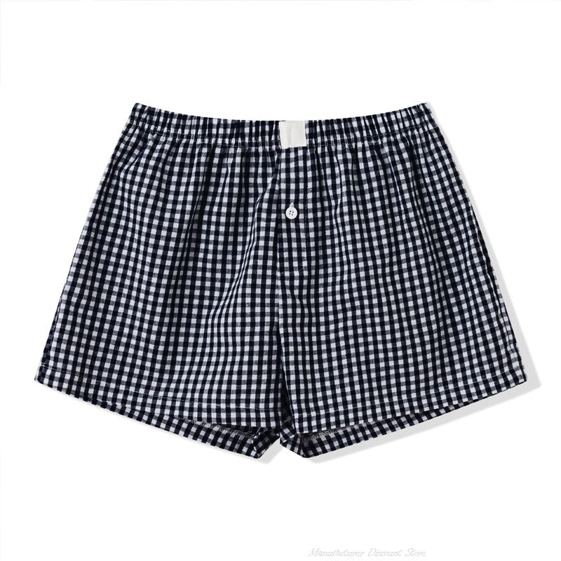 2025 New Women Plaid Lounge Boxer Shorts Cute Summer Y2K Casual Pajama Bottoms Sleep Gingham Shorts Beach Tracksuit Jogging Pant