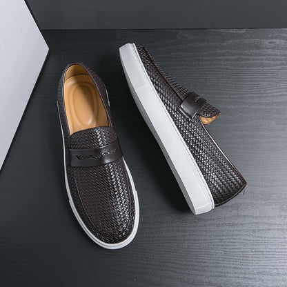 Fashion Slip On Loafers Men Shoes Board Soft Casual Leather Shoes Men Sneakers Party Weave Pattern Shoes For Man Flat Free
