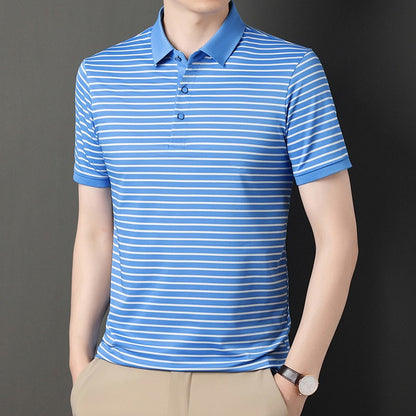 2024 Men's New Striped Cotton Business Casual Short Sleeved POLO Shirt Fashion Short Sleeved Comfortable and Breathable Top