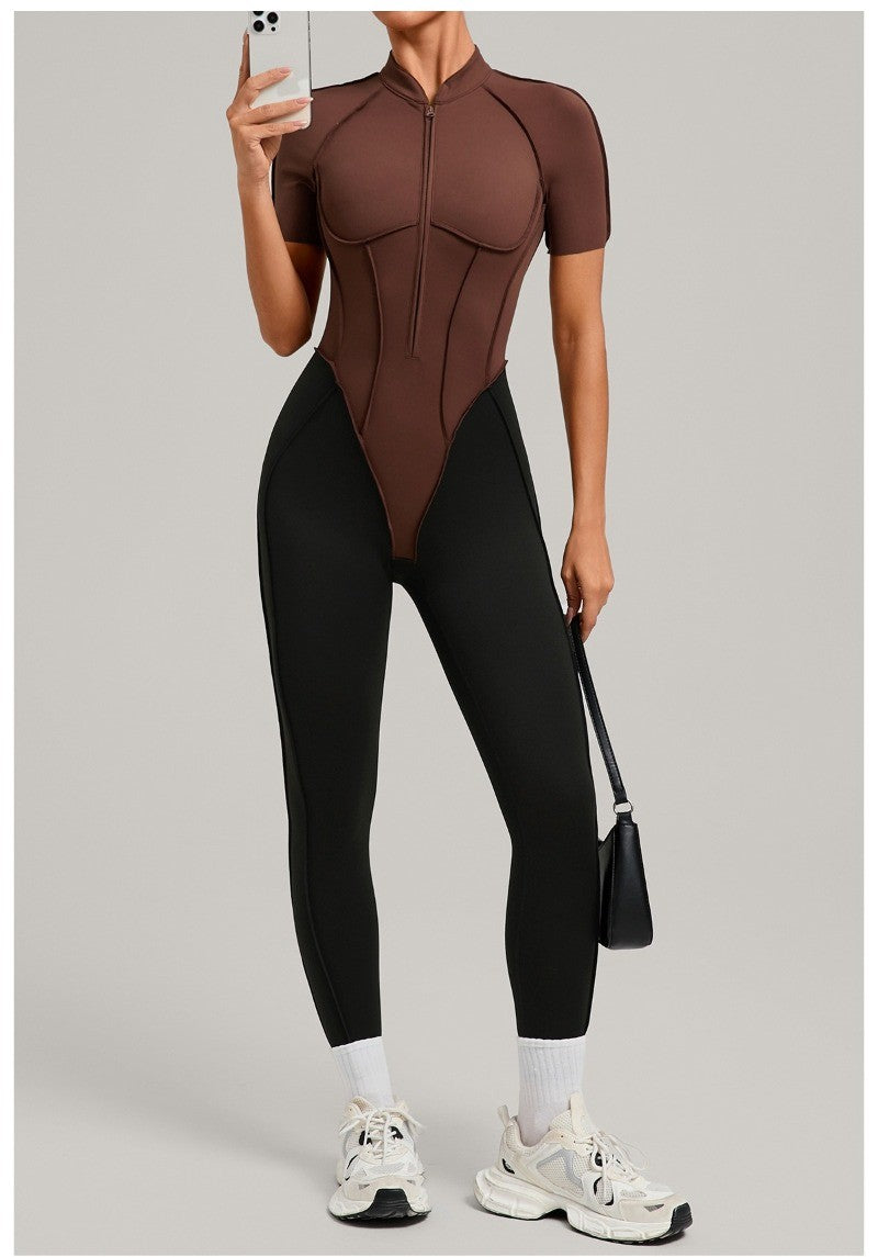 Women's New Yoga Jumpsuits with Contrasting Splicing Beauty Back Slim Fit One-piece Workout Gym Outdoor Sports Fitness Bodysuits