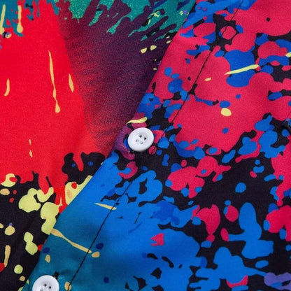 Y2K Men Oversize Street Fashion Summer Daily Shirt Hawaiian Splash-ink Print Casual Loose Short Sleeve Beach Shirts For Man Tops