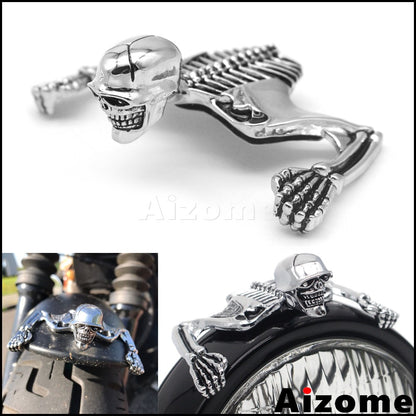 Capacete de Motocicleta com Farol Crânio Capacete Decorativo Figura para Harley Viseira de Farol Personalizada Enfeite de Esqueleto de Aço Adesivo