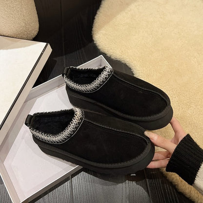 Snow Boots for Women 2024 Winter New Cashmere Warm Platform Without Heel-covered Hair Half Slipper Cotton Shoes for Women Q426