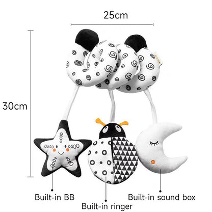 Baby Black And White Animal Hanging Toys Car Seat  Baby Spiral Activity Hanging Toys Plush Zoon Music BB Squeaker Rattles Gift