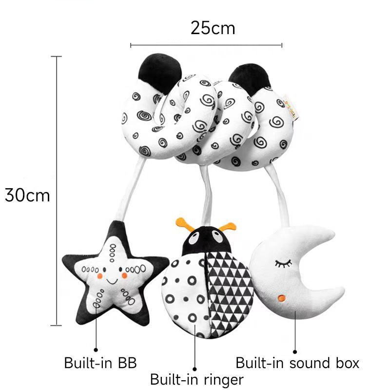 Baby Black And White Animal Hanging Toys Car Seat  Baby Spiral Activity Hanging Toys Plush Zoon Music BB Squeaker Rattles Gift