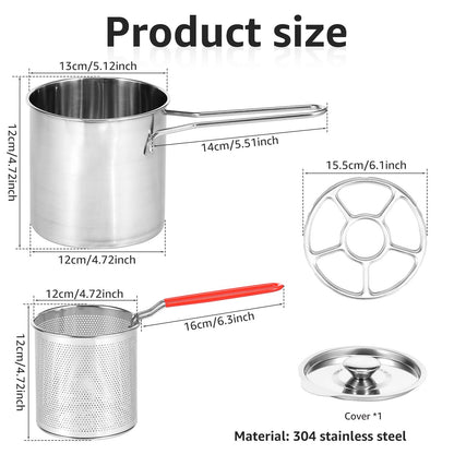 Deep Fryer with Strainer Basket and Handle Stainless Steel Fry Pot Food Grade Outdoor Fryer with Lid Portable Food Cooking Pot