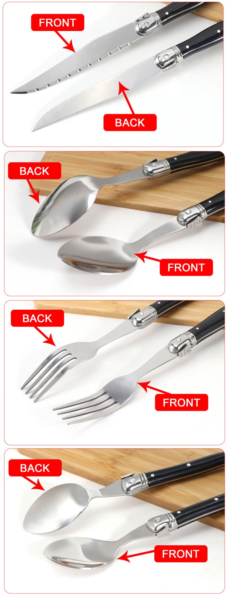 Jaswehome 24 peças Talheres Laguiole com Cabo Preto Conjunto de Facas de Bife Elegante Kit de Talheres Profissional
