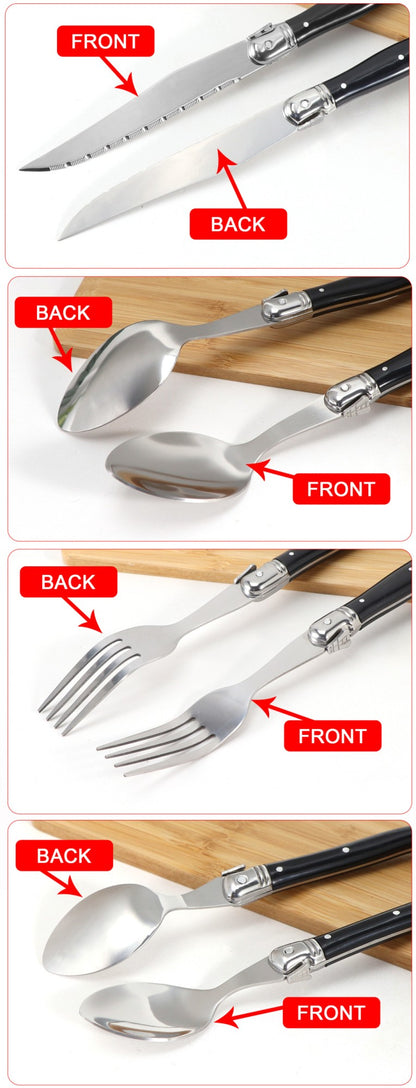 Jaswehome 24 peças Talheres Laguiole com Cabo Preto Conjunto de Facas de Bife Elegante Kit de Talheres Profissional