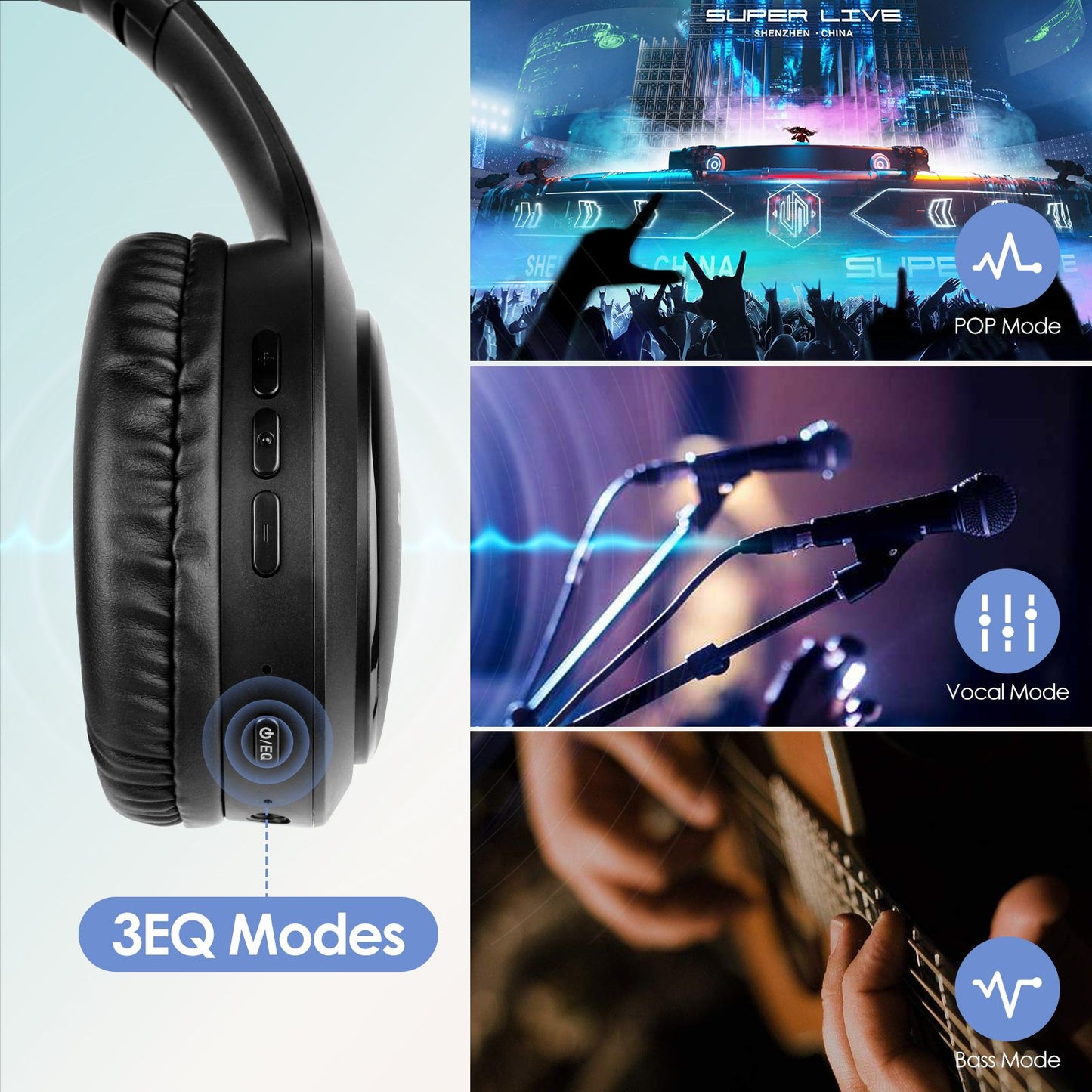 Siindoo Wireless Bluetooth Headphones JH-919 Foldable Stereo Earphones Super Bass Noise Canceling Mic Headset For TV PC Black