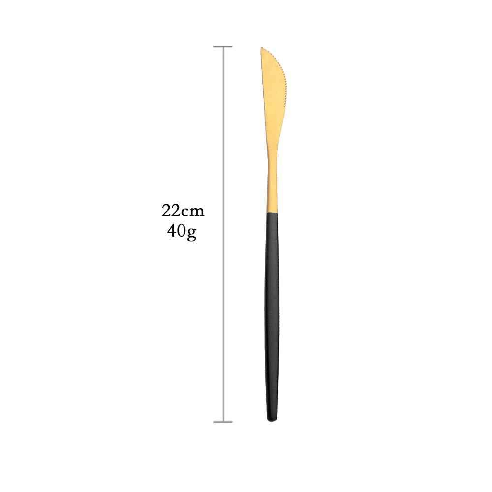 Talheres de Aço Inoxidável Preto Dourado Kit de Talheres Faca de Jantar Colher de Café Garfo Garfo de Salada Colher Faqueiro