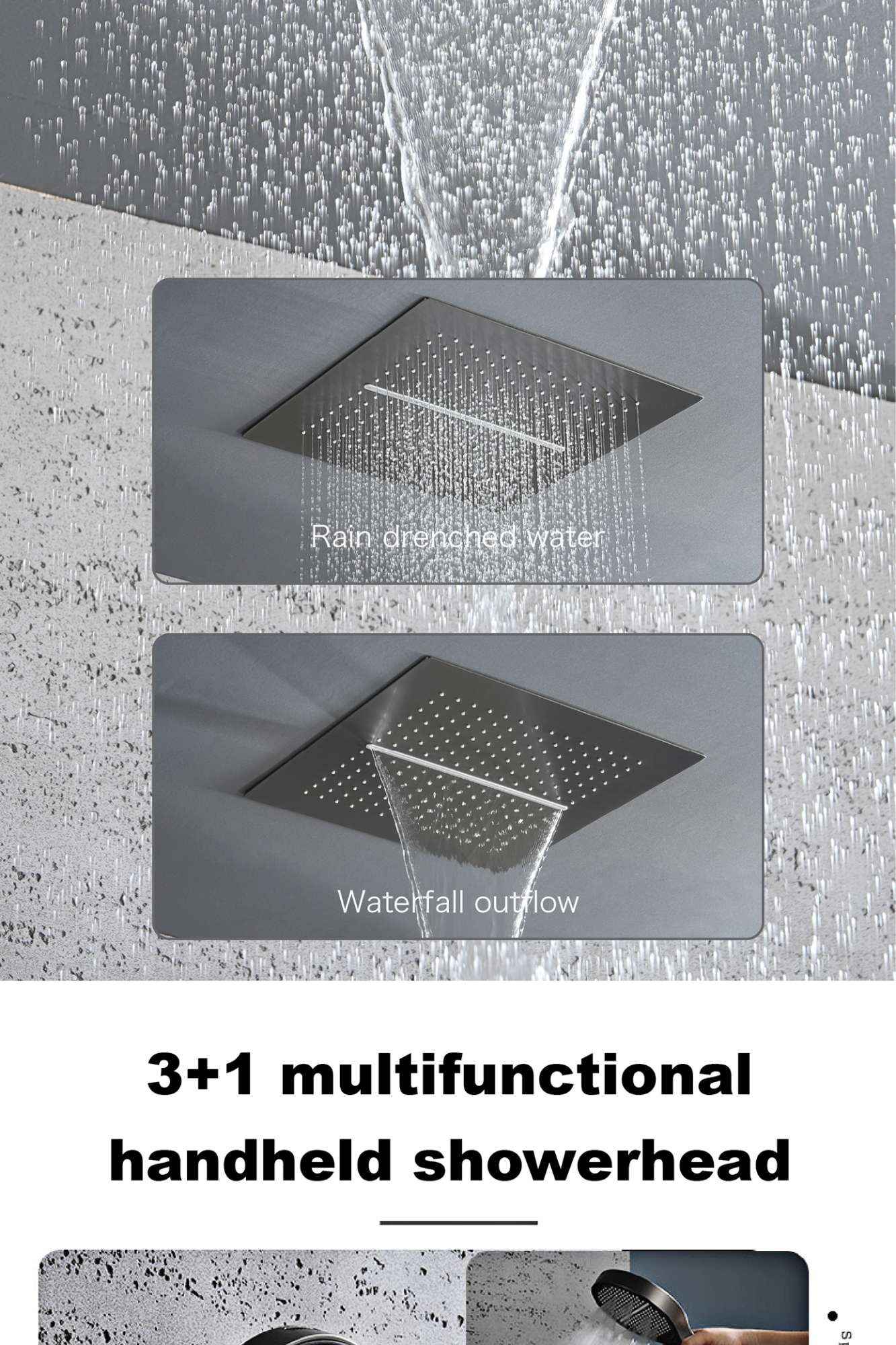 Luxury gun gray brass shower system with LED digital display design Wall mounted constant temperature 3-function bathroom faucet