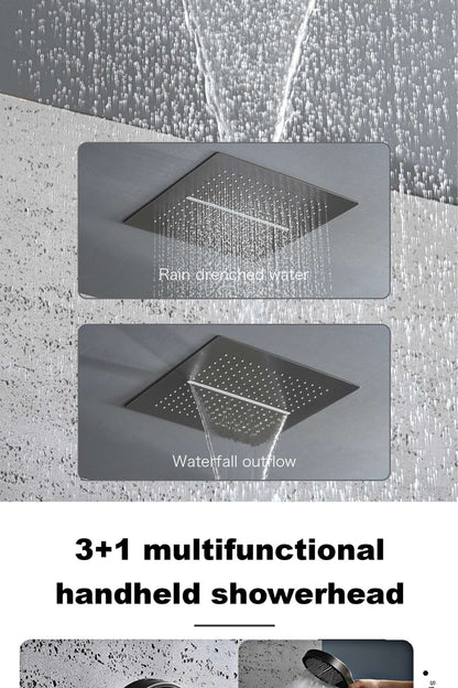 Luxury gun gray brass shower system with LED digital display design Wall mounted constant temperature 3-function bathroom faucet