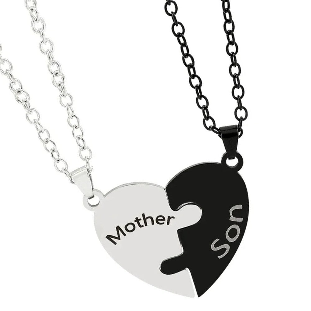Colar de Quebra-Cabeça de Coração para a Família - Joia de Aço Inoxidável para Mãe, Filho e Filha, Presente Significativo de Dia das Mães para Mulheres