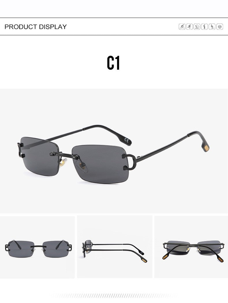 HBK Retro Rimless Sunglasses For Women Men Small Square Gold Frame Brand Design Tea Shades Rectangle UV400 Zonnebril Eyewear