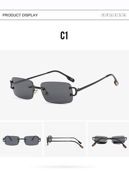 HBK Retro Rimless Sunglasses For Women Men Small Square Gold Frame Brand Design Tea Shades Rectangle UV400 Zonnebril Eyewear