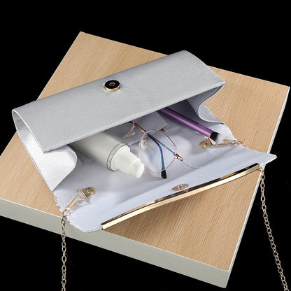 Premium Pleated Clutch Bag with Metal Trim Fashion Classic Chain Shoulder Bag for Evening Weddings And Parties