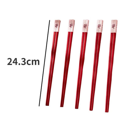 Conjunto de Hashis de Liga Vermelha Luxo Simples Hashis Chineses Acessórios de Louça de Cozinha Antiescaldante Antibacteriano e Antifungo
