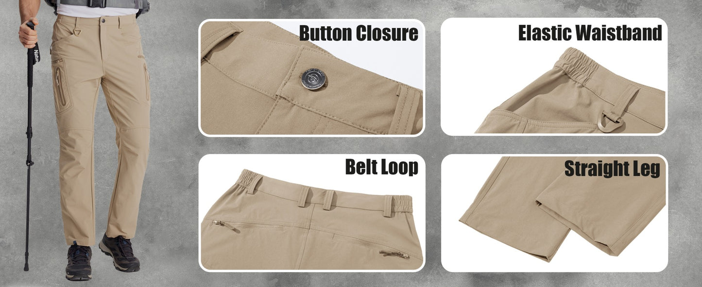 TACVASEN Summer Lightweight Trousers Mens Fishing Pants Outdoor Hiking Nylon Quick Dry Pockets Cargo Pants Casual Work Trousers
