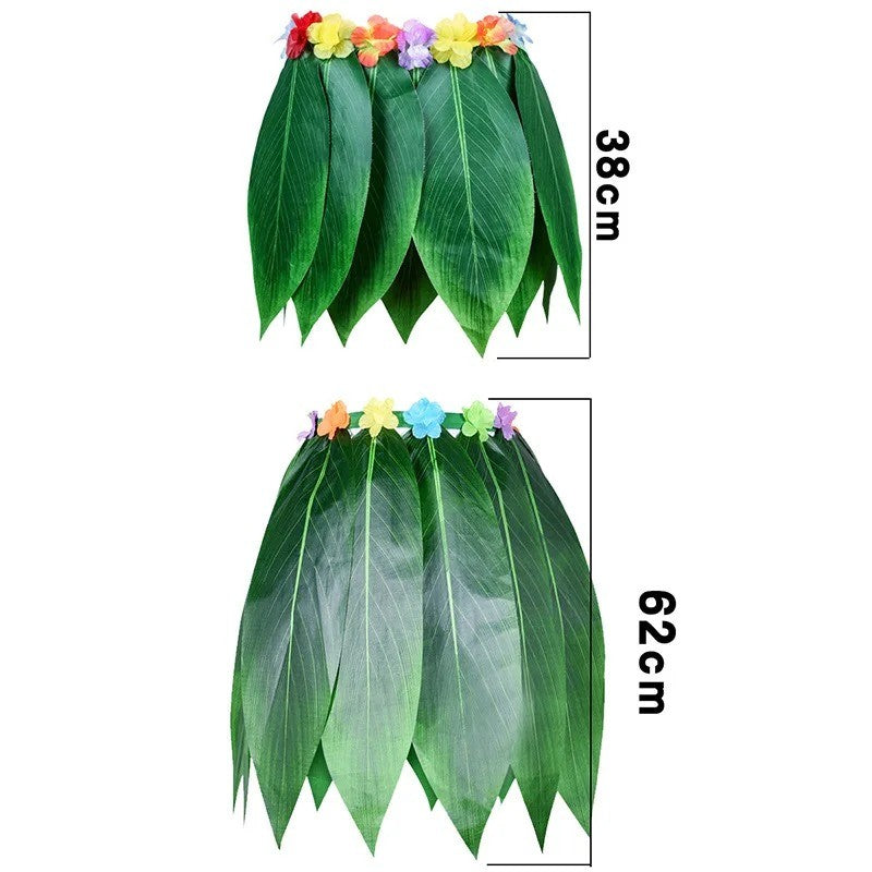 Hawaiian Tropical  Artificial Leaves Floral Boho Beach Dance Skirts Summer Short Hula Grass Party Luau Skirt Costume Sundress