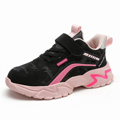 Children's Casual Pink Girls' Leather Shoes, Fashionable Lightweight Running Shoes for Teenagers Aged 7-15, Student Kids' Sports Shoes for Girls