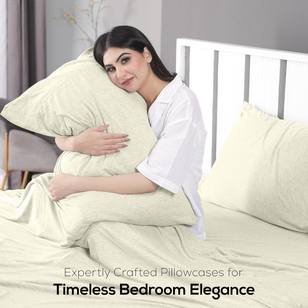 King Jersey Knit Sheet Set 4-Piece - Soft Stretchy Cotton Blend Bedding in Heather Oatmeal