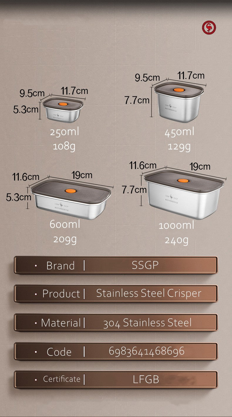 Luxury LFGB Certificated 304 Stainless Steel Crisper Silicone Sealing Edge Vacuum Container Air Exhaust Fresh-Keeping Food Box