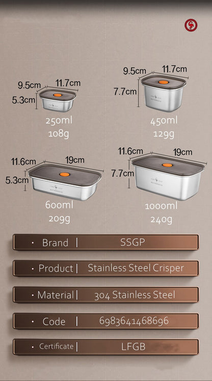 Luxury LFGB Certificated 304 Stainless Steel Crisper Silicone Sealing Edge Vacuum Container Air Exhaust Fresh-Keeping Food Box