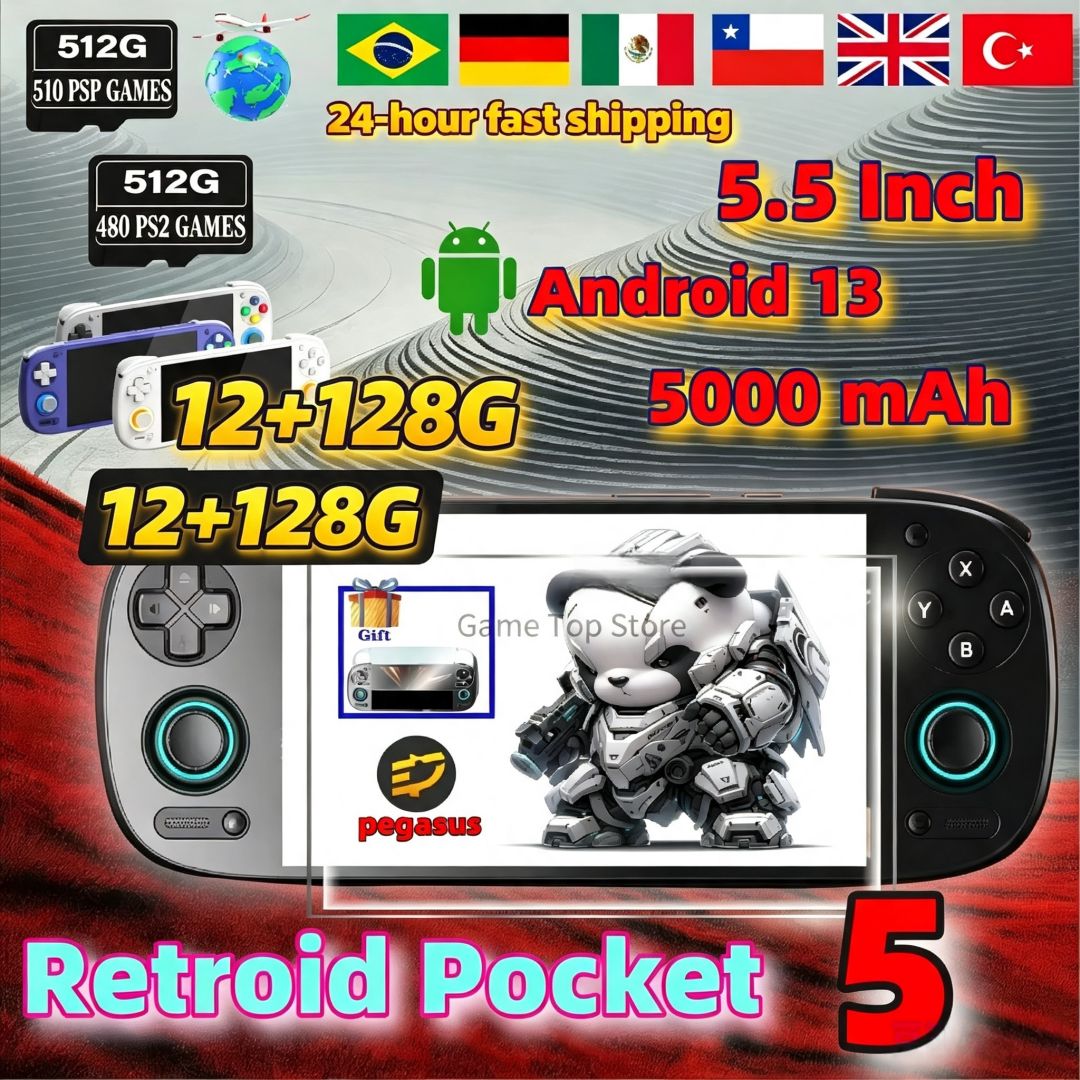 Retroid Pocket 5 Retro Handheld Game Console Video Game Consoles RP5 SD865 12 128G Android13 5.5Inch OLED HD Screen 512G PSP PS2
