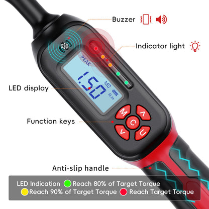 Chave de Torque Digital MoveCrab 0.6-340Nm ±2% Alta Precisão Catraca Bidirecional Alarme Sonoro e LED para Medição de Precisão