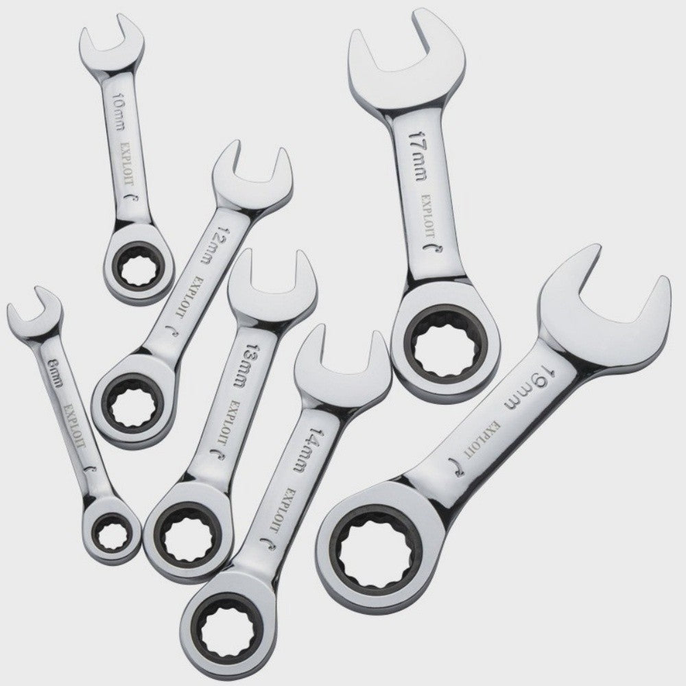 Chave Catraca de Cabo Curto 6/7/8/9/10/11/12/13/14/15/16/17/18/19mm Chave Catraca de Cabeça Fixa Chave Profissional Ferramentas Manuais