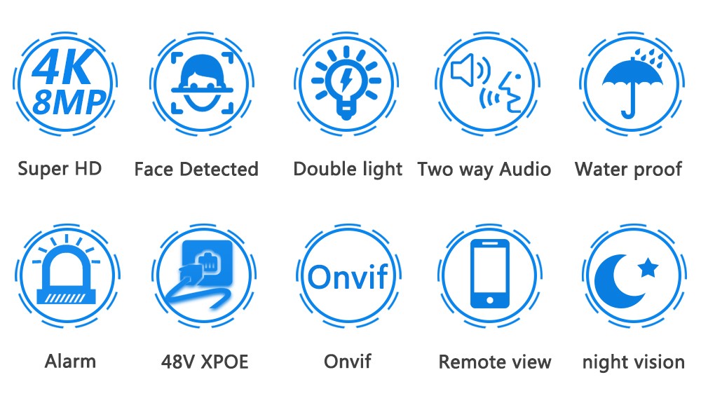 4K 8MP H.265 IP Camera POE Security Surveillance Camera Metal ONVIF Two Way Audio Double Light Color Night Waterproof CCTV Video