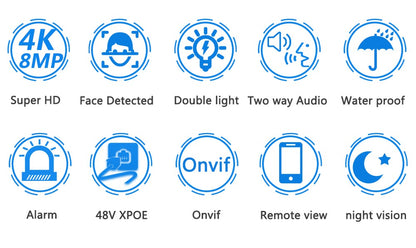 4K 8MP H.265 IP Camera POE Security Surveillance Camera Metal ONVIF Two Way Audio Double Light Color Night Waterproof CCTV Video
