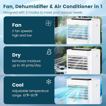 8000 BTU Portable Air Conditioner 3-in-1 Room AC Unit with Remote Control Dehumidifier 24H Timer Window Kit Personal Stand up A