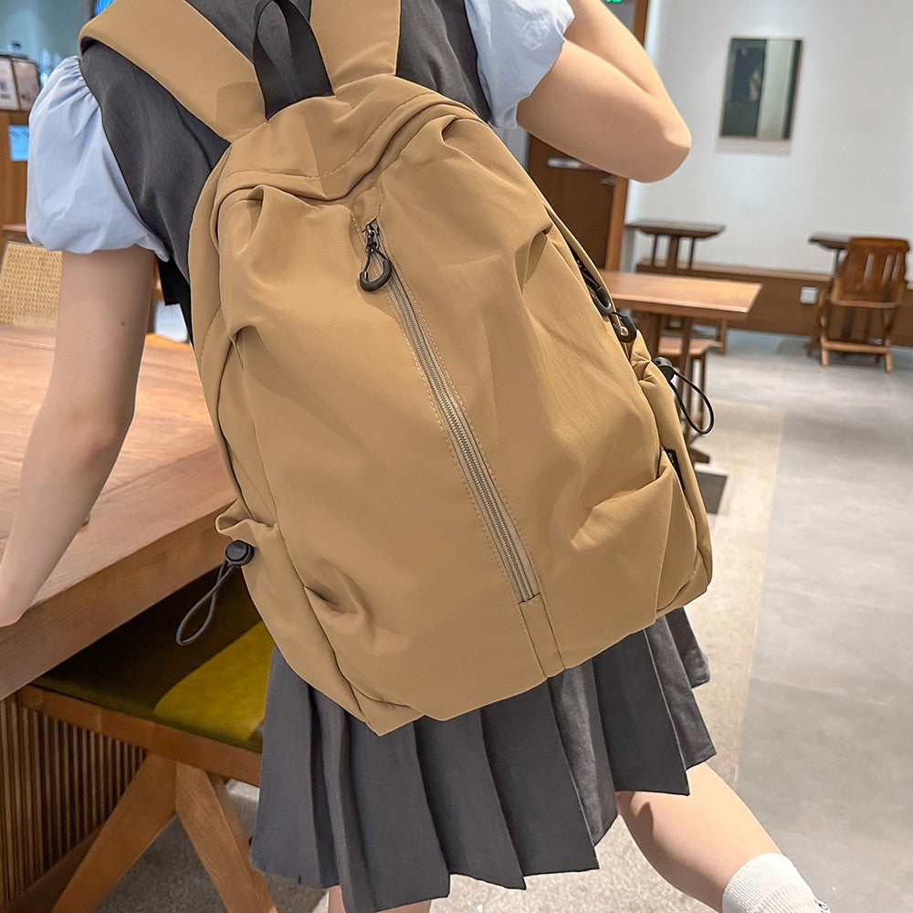 Korean Style Simple Solid Color Zipper Computer Backpack, School and Commuting Backpack