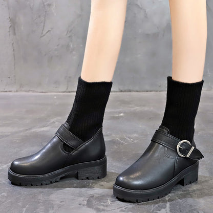 2025 Women's Shoes Luxury Chelsea Boot Women Leather Boot Chunky Winter Shoe Platform Ankle Boots Thick Heel Brand Designer