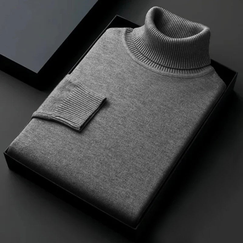 Autumn Mens High Quality Knitted Turtleneck Sweater Winter Long Sleeve Breathable Pullover Large Solid Color Warm Streetwear