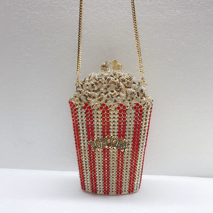 XIYUAN Popcorn Crystal Clutch Bags MINI Metal Box Minaudiere Purses Wedding Party Dinner Handbags Rhinestone Clutches Bags Gift