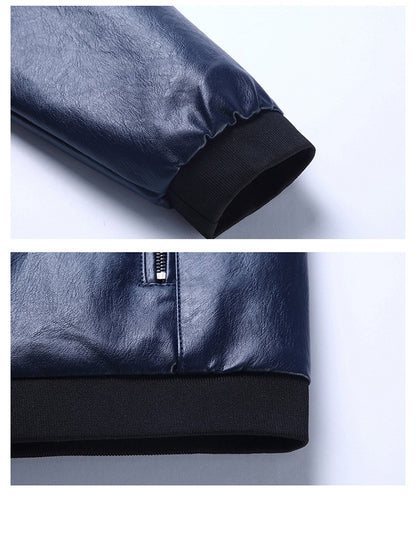 Plus Size 8XL Trendy Men's PU Leather Jacket Stand Collar Motorcycle Coat Casual Biker Jacket Men's Fashion Outerwear Streetwear