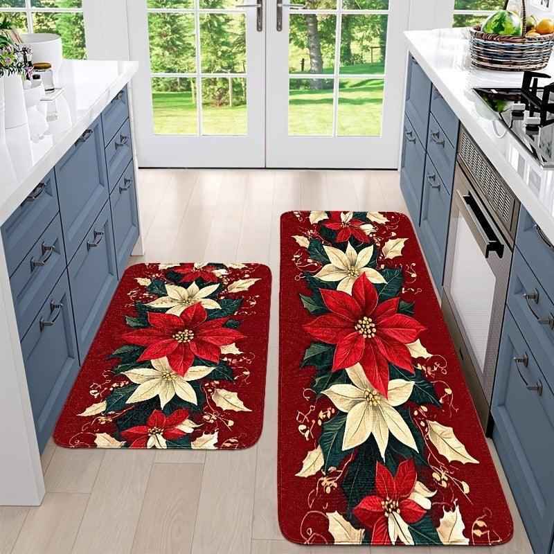 VIKAMA 1pc/2pc Christmas Festival Kitchen Rug Christmas Tree Entrance Hall Carpet Bathroom, Corridor Floor Mat Home Decoration