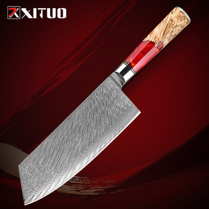 XITUO Conjunto de Facas de Cozinha de Aço Damasco de 1 a 9 Peças Inclui Faca do Chefe, Faca de Pão, Cutelo, Faca Santoku, Faca Nakiri para Desossar