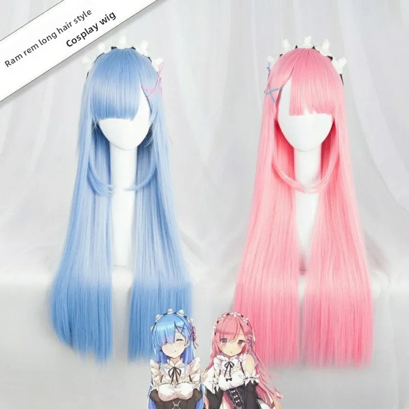Peruca Ram Rem Cosplay de Cabelo Liso Longo para Anime Shows e Convenções Fabricante Chinês de Alta Qualidade Origem