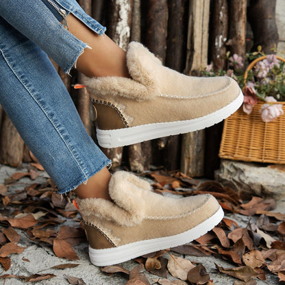 2024 Hot Sale Women Shoes Sleeve Women's Boots Winter Round Toe Plush Fleece for Warmth Short Barrel Flat Large Size Snow Boots