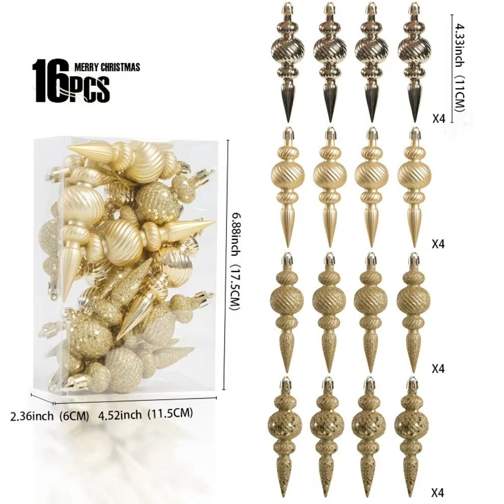 16Pcs 16Pcs/Box Christmas Hanging Balls Special Shaped Gold Powder Xmas Tree Party Decorations with Hanging Rope