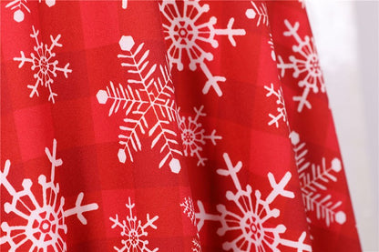 Fashion V-neck Short Sleeve Printed Christmas Dress Large Swing Vintage Elegant Xmas Party Dress