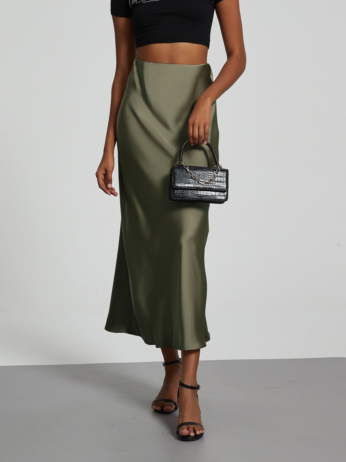 Fashion Satin Party Long Skirt High Waist Solid Color Casual Basic Women Skirts