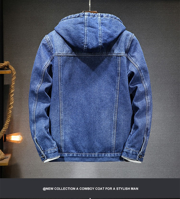 Thicker Winter Jacket Men Warmer Hooded Denim Lambswool Hooded and Padded Denim Jacket Imitation Lamb Wool Fleece Mens Clothes